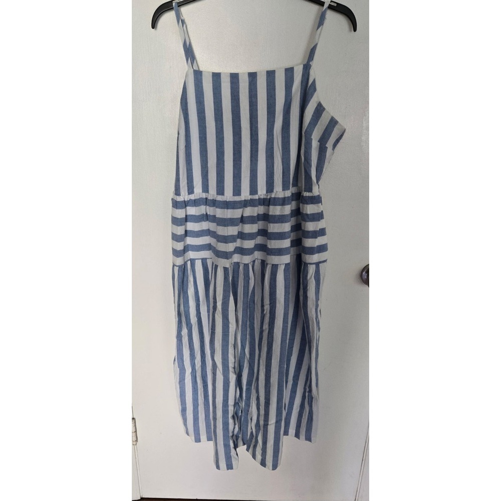 Universal Thread Blue White Striped Tiered Midi Dress‎ Smocked Back XL NWT